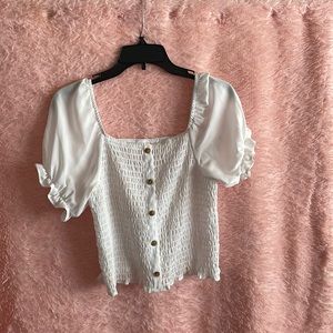No Boundaries White Ruched Puff Sleeve Top